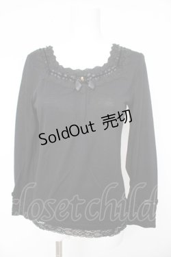 画像1: axes femme / サテンベロアリボンカットソー M クロ Y-26-02-15-040-AX-TO-IG-ZY