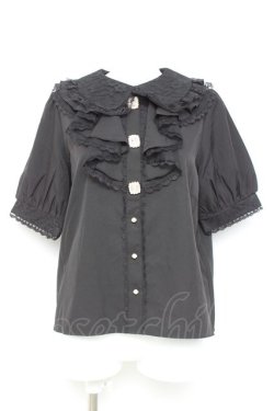 画像1: majoretty / MRラッフルビジューブラウス L 黒 Y-26-02-17-030-LO-BL-SZ-ZY