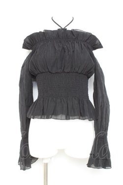 画像1: me+em select / クロスストラップオフショルダーブラウス F 黒 Y-26-02-17-038-GO-BL-SZ-ZY