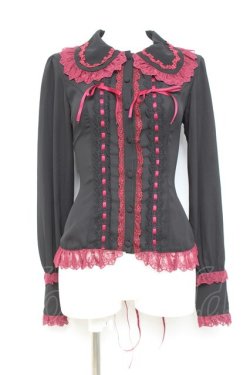 画像1: Vallee lys / Dreams Ladder Lace Long Sleeved Blouse  ブラック×ワイン Y-26-02-17-052-GO-BL-SZ-ZY