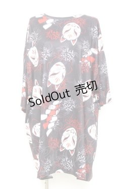 画像1: ACDC RAG / 狐面と彼岸花半袖チュニックヒュージＴシャツ  黒 Y-26-02-17-057-PU-TO-SZ-ZY