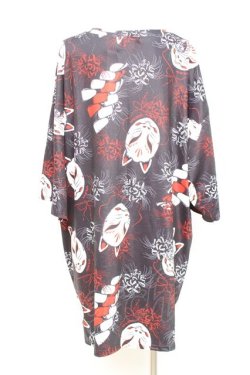 画像2: ACDC RAG / 狐面と彼岸花半袖チュニックヒュージＴシャツ  黒 Y-26-02-17-057-PU-TO-SZ-ZY