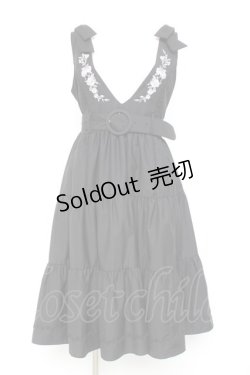 画像1: axes femme POETIQUE / 刺繍肩リボンジャンドレ M 黒. Y-26-02-17-083-AX-OP-SZ-ZY