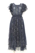 axes femme / 花ストライプ柄チュールワンピース M 紺 Y-26-02-17-089-AX-OP-SZ-ZY