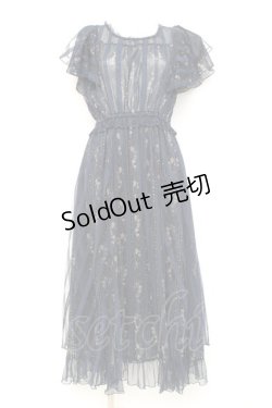 画像1: axes femme / 花ストライプ柄チュールワンピース M 紺 Y-26-02-17-089-AX-OP-SZ-ZY