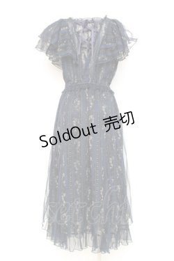 画像2: axes femme / 花ストライプ柄チュールワンピース M 紺 Y-26-02-17-089-AX-OP-SZ-ZY