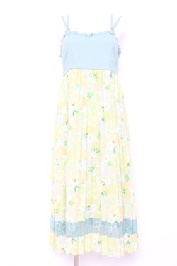 画像1: axes femme POETIQUE / レモン柄ワンピース M グリーン Y-26-02-17-091-AX-OP-SZ-ZY