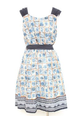 画像2: axes femme / 切手柄ワンピース M 紺 Y-26-02-17-093-AX-OP-SZ-ZY