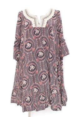 画像1: axes femme / ミュルーズ染織美術館 レトロ花柄チュニック M 黒 Y-26-02-17-099-AX-OP-SZ-ZY