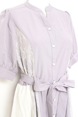 画像4: axes femme / レース切替配色シャツワンピ M ラベンダー Y-26-02-17-105-AX-OP-SZ-ZY
