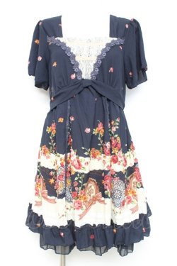 画像1: axes femme / レース×バラPTチュニック M 紺 Y-26-02-17-110-AX-OP-SZ-ZY