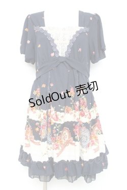 画像1: axes femme / レース×バラPTチュニック M 紺 Y-26-02-17-110-AX-OP-SZ-ZY