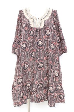 画像1: axes femme / ミュルーズ染織美術館 レトロ花柄チュニック M 黒 Y-26-02-17-111-AX-OP-SZ-ZY