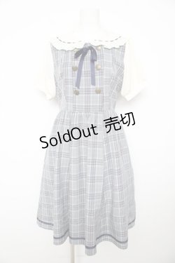 画像1: axes femme POETIQUE / ダブルボタンチェック半袖ワンピース M サックス Y-26-02-17-129-AX-OP-SZ-ZY