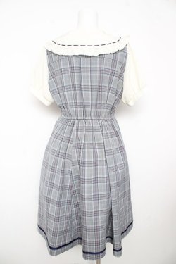 画像2: axes femme POETIQUE / ダブルボタンチェック半袖ワンピース M サックス Y-26-02-17-129-AX-OP-SZ-ZY