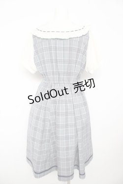 画像2: axes femme POETIQUE / ダブルボタンチェック半袖ワンピース M サックス Y-26-02-17-129-AX-OP-SZ-ZY