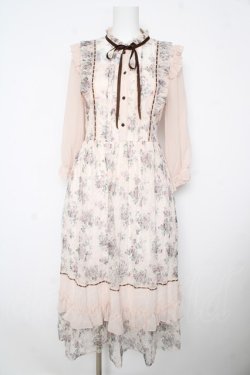 画像1: axes femme / フラワープリントレースワンピース M 淡ピンク Y-26-02-17-131-AX-OP-SZ-ZY