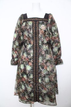 画像1: axes femme NOSTALGIE / オーガンジープリントワンピ Ｍ 黒 Y-26-02-17-132-AX-OP-SZ-ZY