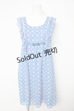 画像1: Emily Temple cute / ドットジョーゼットフリルノースリーブワンピース M ブルー Y-26-02-17-188-ET-OP-SZ-ZY