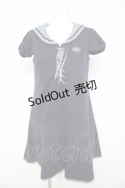 画像1: Secret Honey / ギンガムセーラーカットワンピース 2 ネイビー Y-26-02-17-189-CA-OP-SZ-ZY