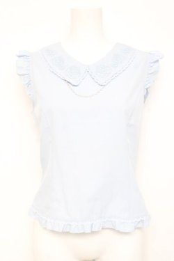 画像1: axes femme / パール付薔薇刺繍ノースリブラウス F サックス Y-26-02-17-016-AX-BL-SZ-ZY