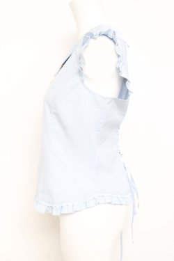 画像2: axes femme / パール付薔薇刺繍ノースリブラウス F サックス Y-26-02-17-016-AX-BL-SZ-ZY