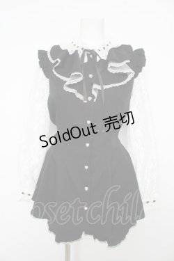 画像1: Secret Honey / ハシゴレーススタンドカラーラッフルセットアップ 2 ブラック×ホワイト Y-26-02-17-201-CA-OP-SZ-ZY