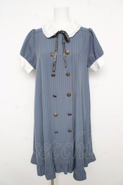 画像1: axes femme POETIQUE / メッセージリボン半袖ワンピース M サックス Y-26-02-17-203-AX-OP-SZ-ZY