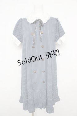 画像1: axes femme POETIQUE / メッセージリボン半袖ワンピース M サックス Y-26-02-17-203-AX-OP-SZ-ZS