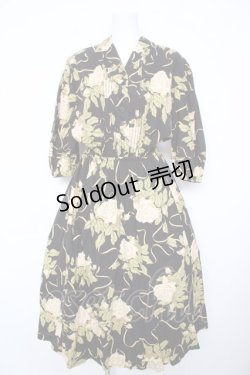 画像1: INGEBORG / 薔薇柄半袖開襟ワンピース F 黒 Y-26-02-17-213-LO-OP-SZ-ZY