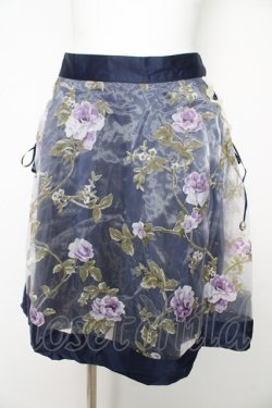 画像1: axes femme / 花柄オーガンジー重ねスカート M 紺 Y-26-02-17-241-AX-SK-SZ-ZY