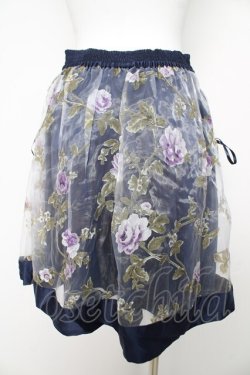 画像2: axes femme / 花柄オーガンジー重ねスカート M 紺 Y-26-02-17-241-AX-SK-SZ-ZY