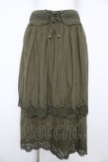 axes femme / 裾刺繍ティアードスカート M カーキ Y-26-02-17-245-AX-SK-SZ-ZY