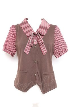 画像1: axes femme / ストライプブラウス風プルオーバー  ブラウン Y-26-02-17-023-AX-TO-SZ-ZY