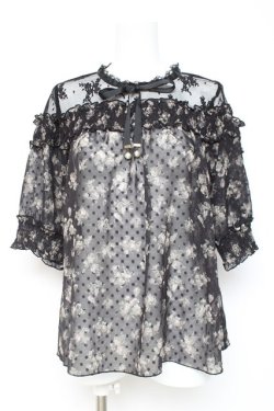 画像1: axes femme / 肩レースバラシフォンブラウス  黒 Y-26-02-19-024-AX-BL-SZ-ZY