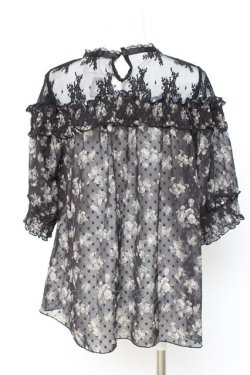 画像2: axes femme / 肩レースバラシフォンブラウス  黒 Y-26-02-19-024-AX-BL-SZ-ZY