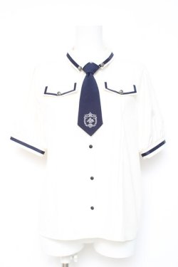 画像1: axes femme / ミリタリー風タイ付ブラウス M 紺 Y-26-02-19-030-AX-BL-SZ-ZY