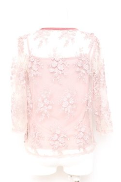 画像2: axes femme / キャミ付き立体レース七分袖プルオーバー M ピンク Y-26-02-19-035-AX-BL-SZ-ZY