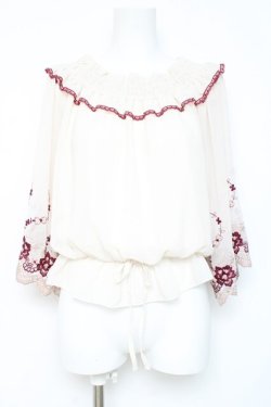 画像1: axes femme / 刺繍入りオフショルブラウス M 生成り Y-26-02-19-043-AX-TO-SZ-ZY