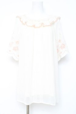 画像1: axes femme / 刺繍袖楊柳シフォンチュニック M 生成り Y-26-02-19-044-AX-OP-SZ-ZY