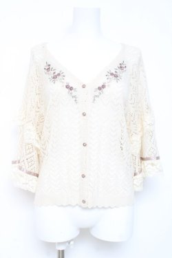 画像1: axes femme / 透かし編みフレア袖ニットカーディガン M 生成り Y-26-02-19-048-AX-TO-SZ-ZY