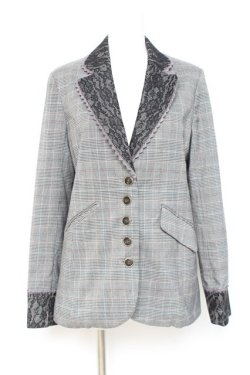 画像1: axes femme / グレンチェックテーラードジャケット M グレー Y-26-02-19-065-AX-JA-SZ-ZY