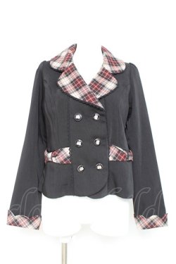 画像1: axes femme POETIQUE / チェック使バックフリルジャケット M 黒. Y-26-02-19-066-AX-JA-SZ-ZY
