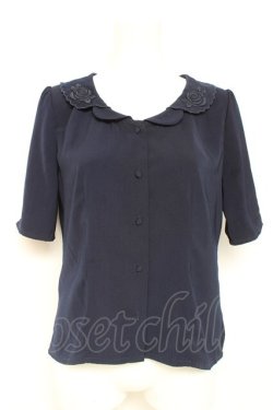 画像1: an another angelus / ローズ刺繍開衿ブラウス F 紺 Y-26-02-19-074-CA-BL-SZ-ZY