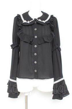 画像1: Ank Rouge / ひめ袖はしごリボンブラウス M 黒 Y-26-02-19-077-CA-BL-SZ-ZY