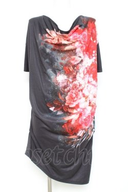 画像1: CIVARIZE / モードドレープフラワーTシャツ 44 ブラック×レッド Y-26-02-19-084-GO-TS-SZ-ZY