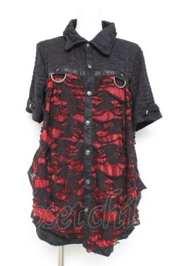 画像1: SEX POT ReVeNGe / スタッズ&クラッシュデザインシャツ L 黒×赤 Y-26-02-19-086-SP-BL-SZ-ZY