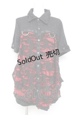 画像1: SEX POT ReVeNGe / スタッズ&クラッシュデザインシャツ L 黒×赤 Y-26-02-19-086-SP-BL-SZ-ZY