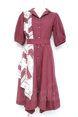 画像1: axes femme / スカーフ切替シャツワンピース M ワイン Y-26-02-19-118-AX-OP-SZ-ZY