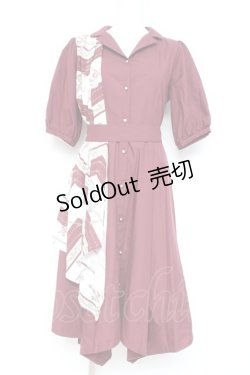 画像1: axes femme / スカーフ切替シャツワンピース M ワイン Y-26-02-19-118-AX-OP-SZ-ZY